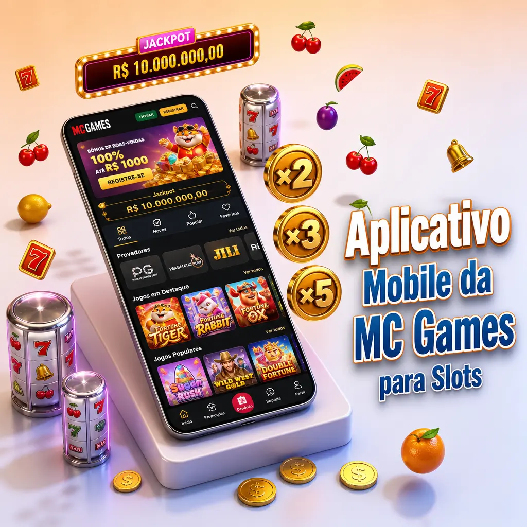 Aplicativo mobile MC Games para slots, com download Android e versão web para iOS em tela cheia