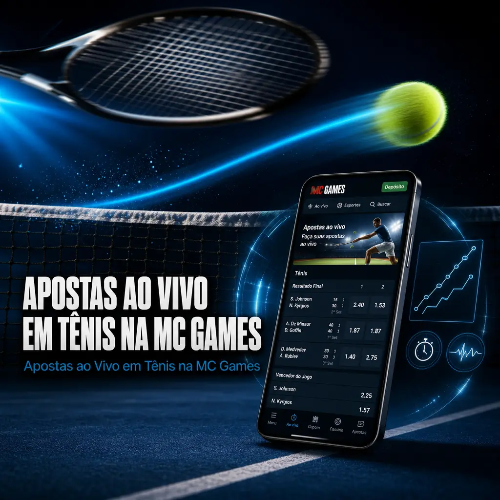 Apostas ao vivo em tênis na MC Games com placar atualizado, odds dinâmicas e opção de cash out durante a partida.