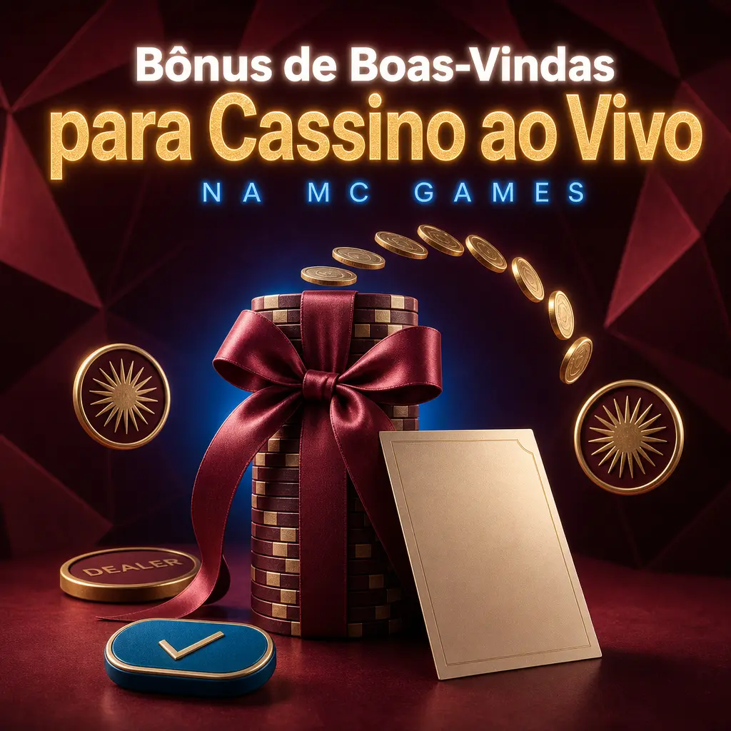 Bônus de boas-vindas da MC Games: 100% no depósito até 600 BRL, válido para roleta, blackjack e bacará ao vivo.