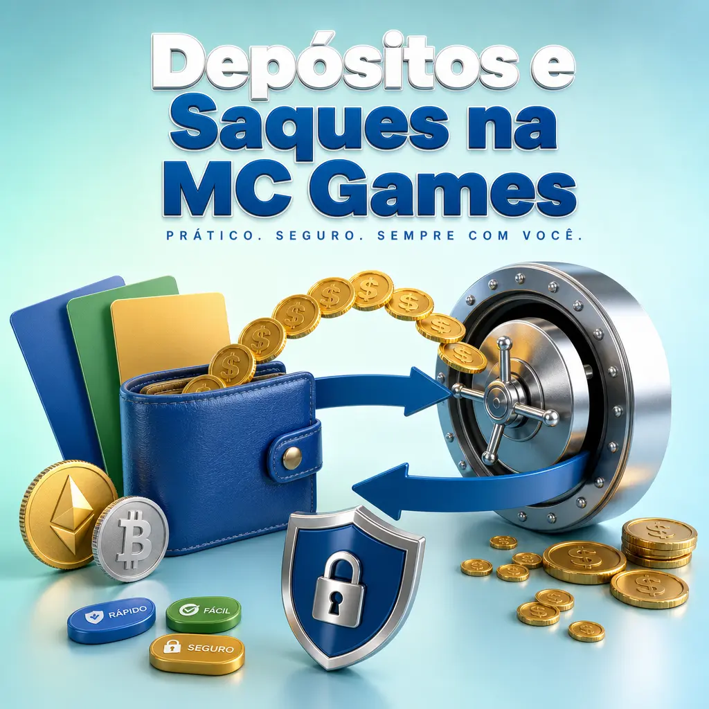 Depósitos e saques na MC Games via Pix, cartão, boleto ou criptomoedas como USDT e Bitcoin.