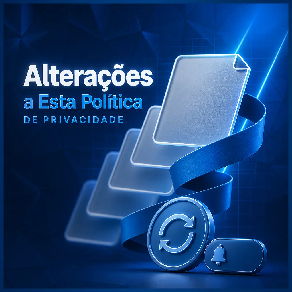 Ícone representando atualização da Política de Privacidade da MC Games com data de revisão e aviso de mudanças
