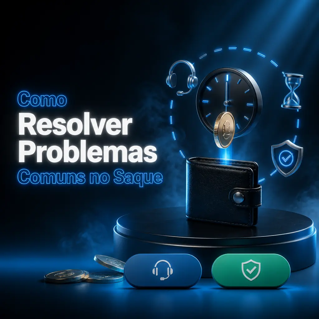 Ilustração sobre como resolver problemas comuns no saque: atrasos, bônus pendente e verificação de conta rejeitada.