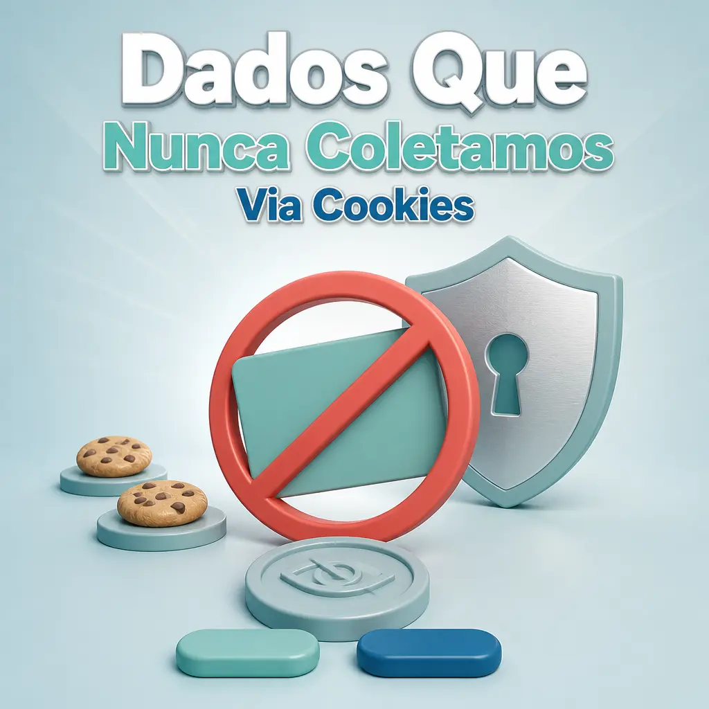 Ilustração sobre proteção de dados: cookies da MC Games não armazenam cartão, senha, CVV ou CPF completo.