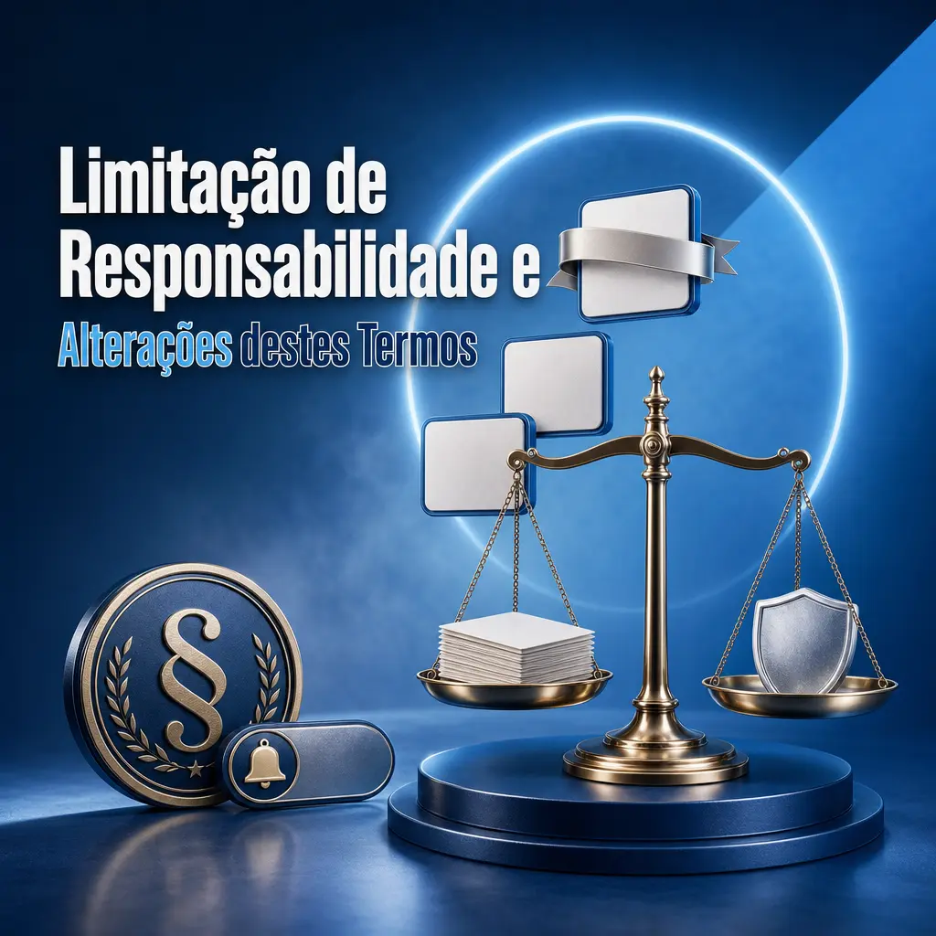 Limitação de responsabilidade da MC Games e aviso sobre alterações periódicas nos termos de uso da plataforma