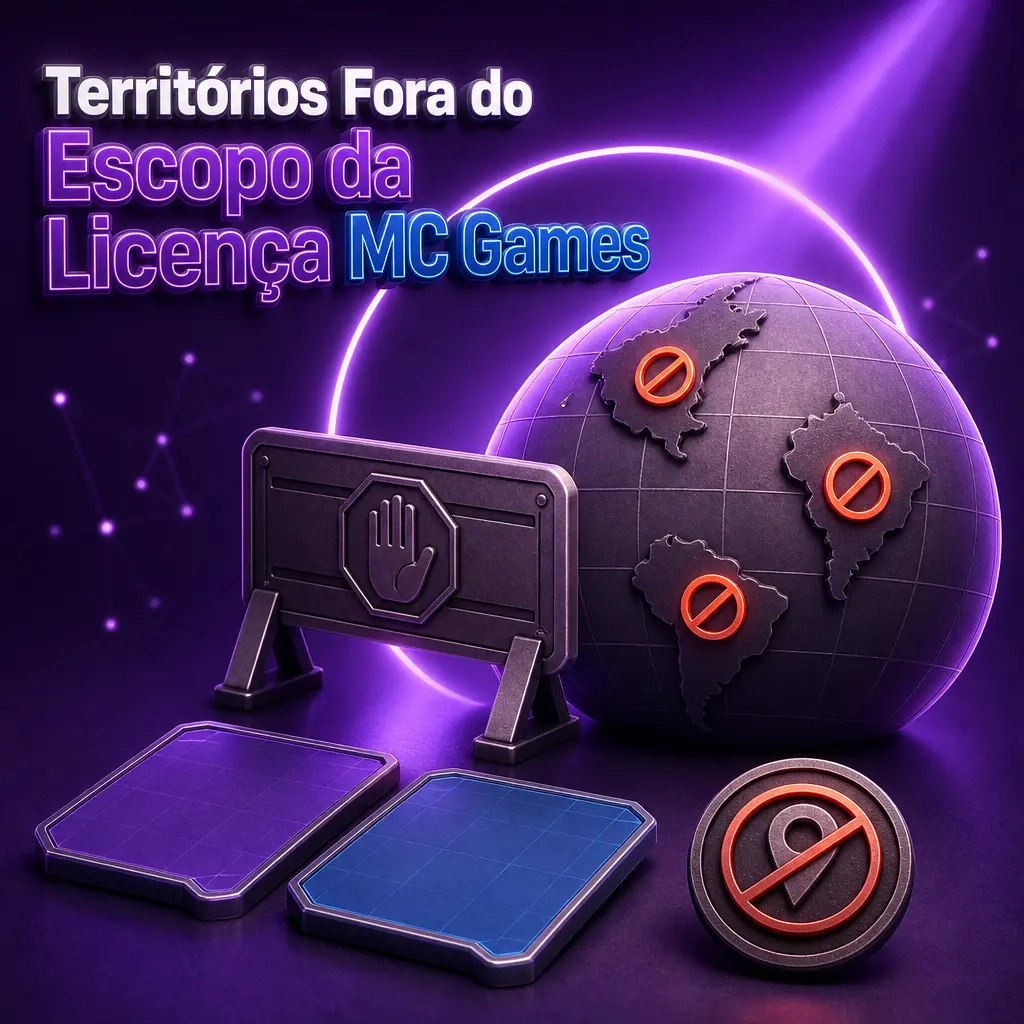 Mapa-múndi ilustrando territórios fora do escopo da licença MC Games SPA/MF nº 88/2025, restrita ao Brasil