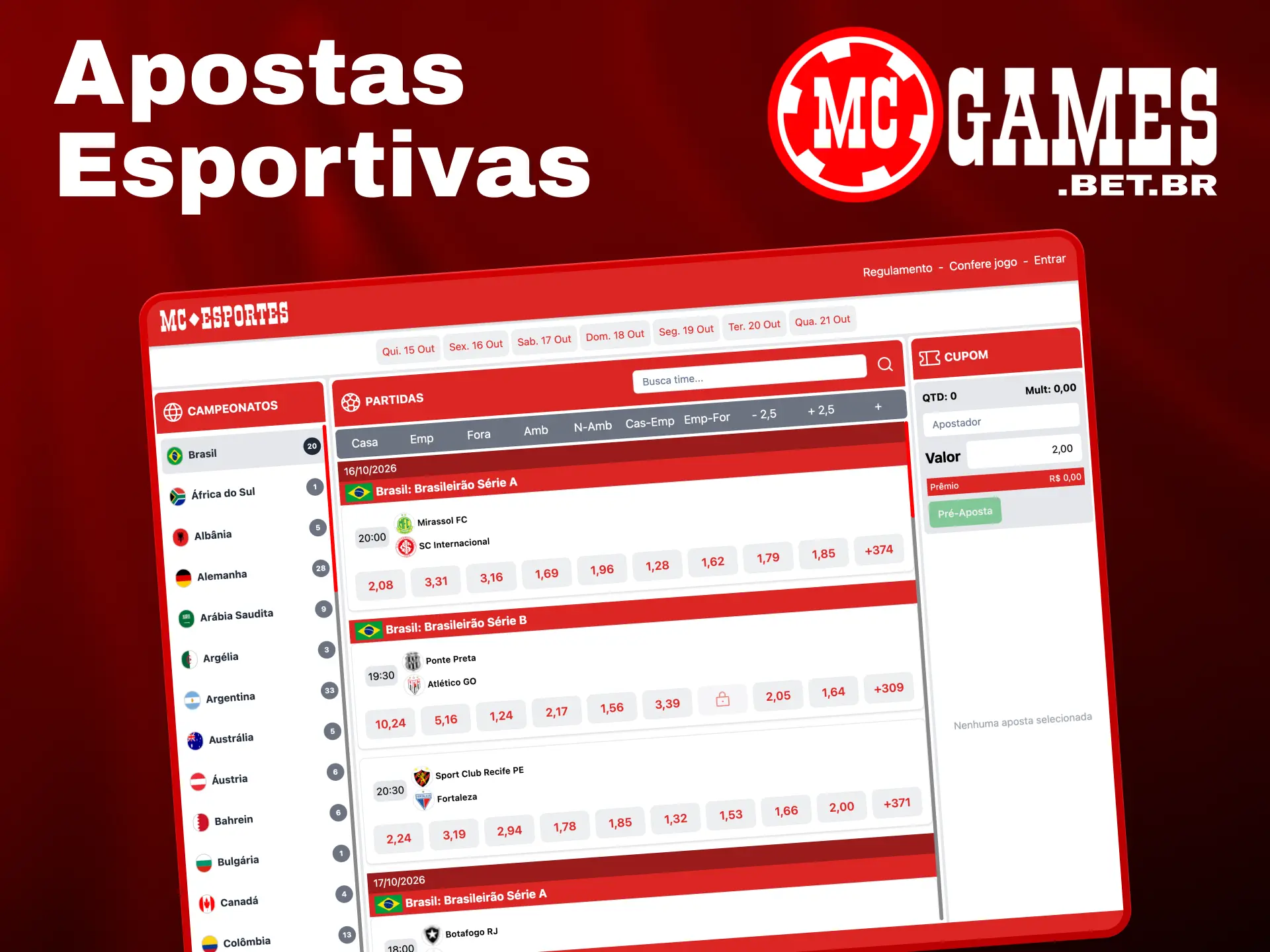 Na MC Games, você pode começar a apostar em uma ampla seleção de esportes.