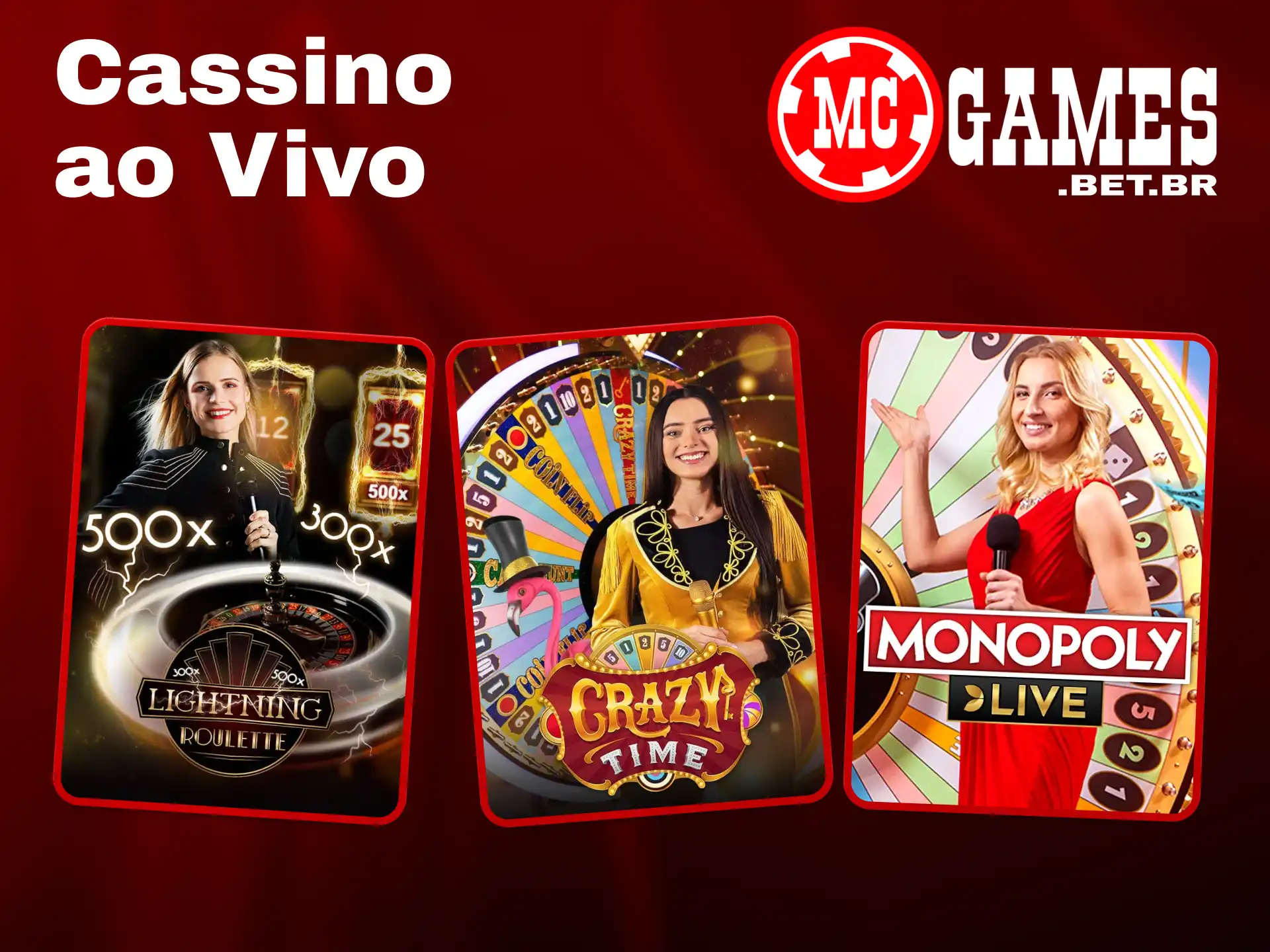 Explore a seção de cassino ao vivo na plataforma online MC Game.